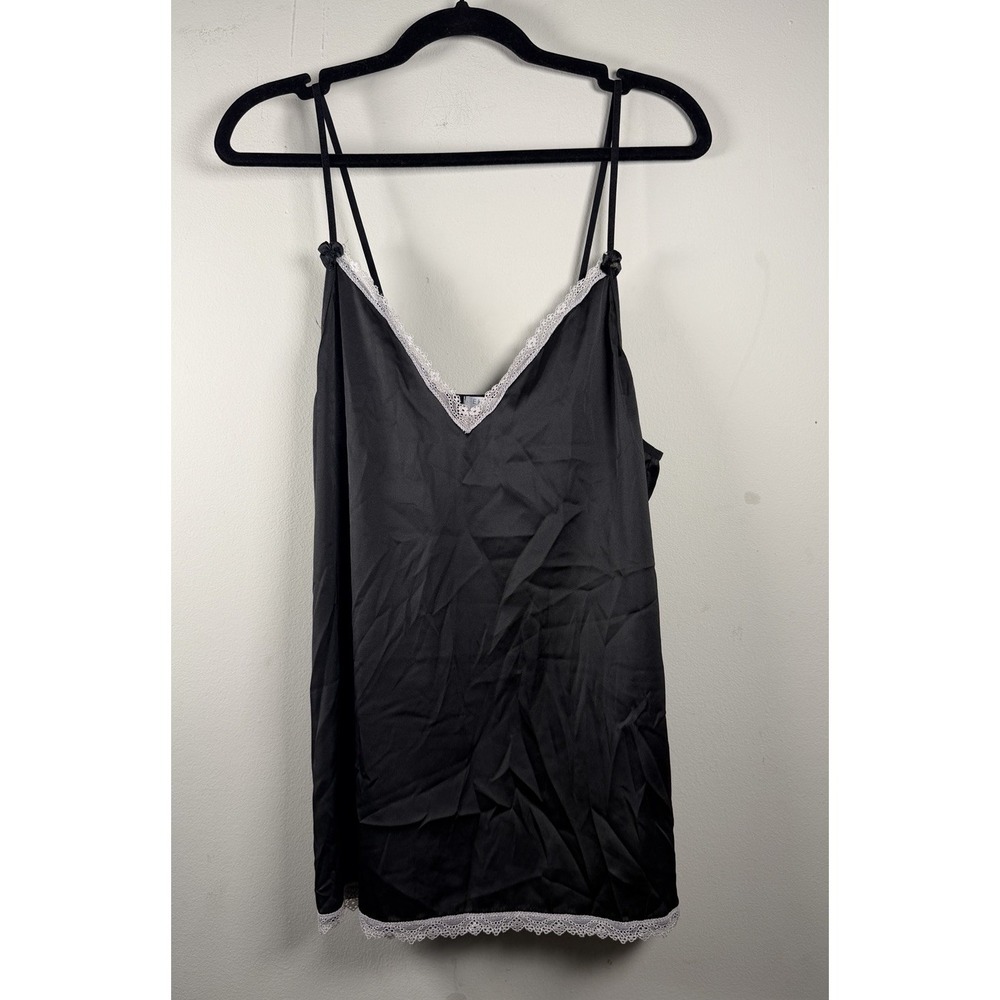 Women's Satin XXL Lace-Trim Cami Tank Top Plus Adjustable Rave Whimsical Sleep